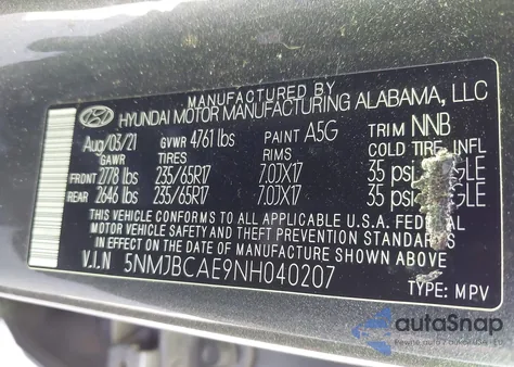 2022 Hyundai Tucson Sel z USA, uszkodzony, nr VIN 5NMJBCAE9NH040207